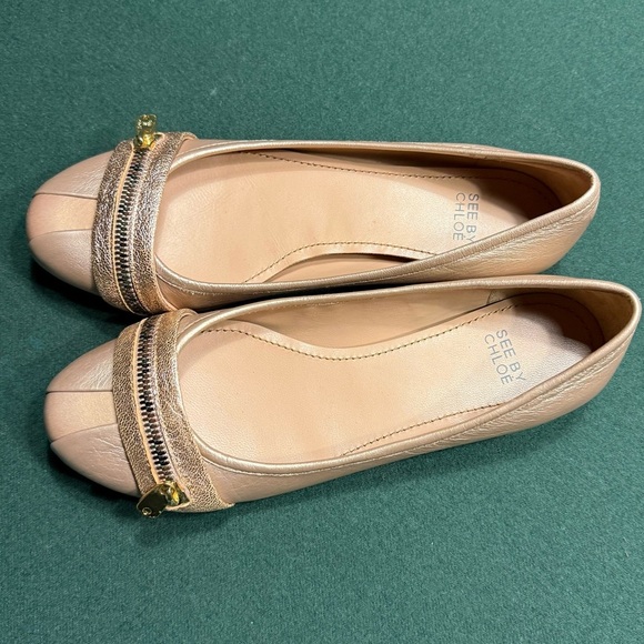 See by Chloe Women's Tan metallic Leather Flats size 37.5 - Picture 2 of 9